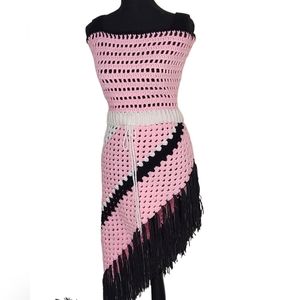 Crochet Asymmetrical Fringed Skirt Set